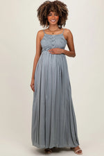 PinkBlush Grey Lace Bodice Cutout Tie Back Maternity Maxi Dress - 