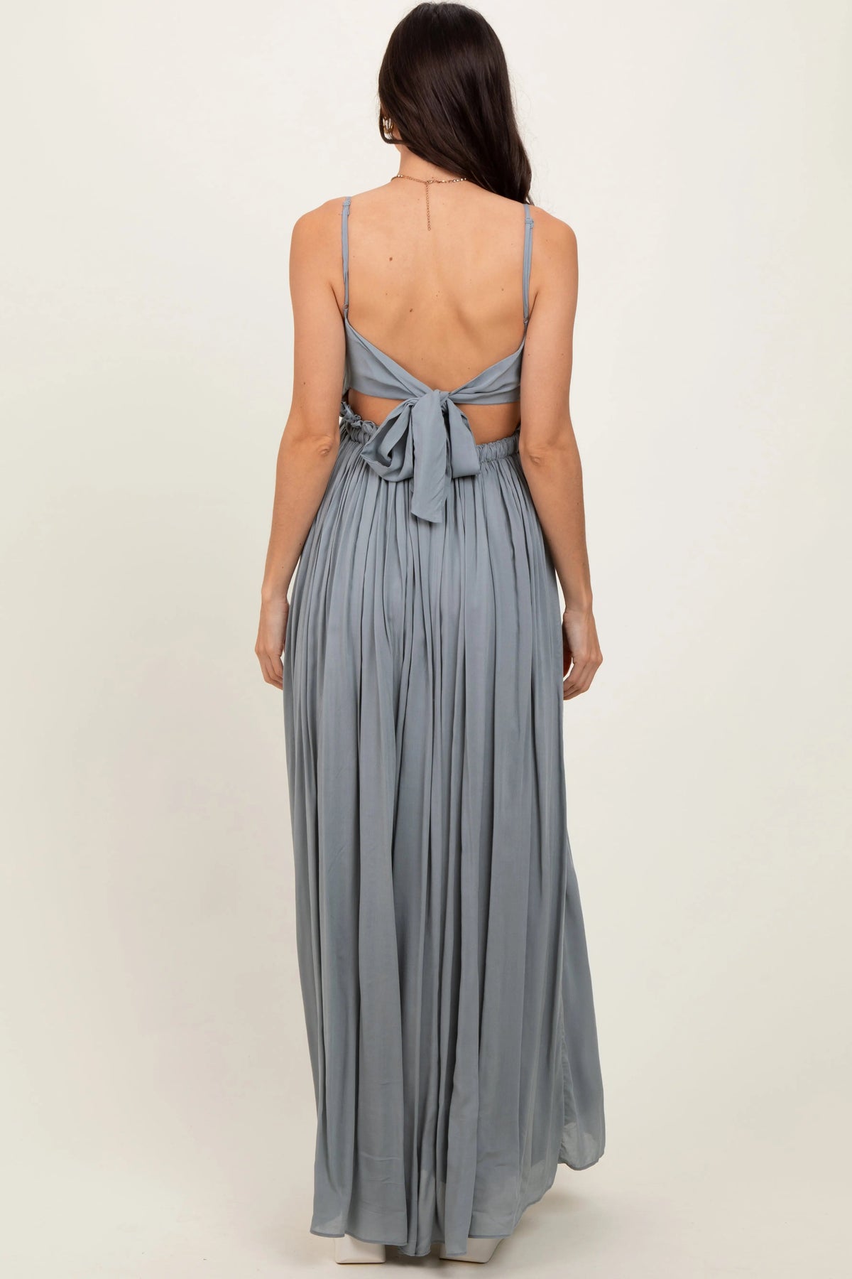 PinkBlush Grey Lace Bodice Cutout Tie Back Maxi Dress - 
