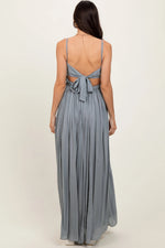 PinkBlush Grey Lace Bodice Cutout Tie Back Maxi Dress - 