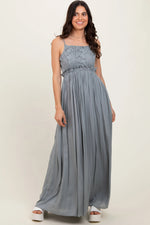 PinkBlush Grey Lace Bodice Cutout Tie Back Maxi Dress - 