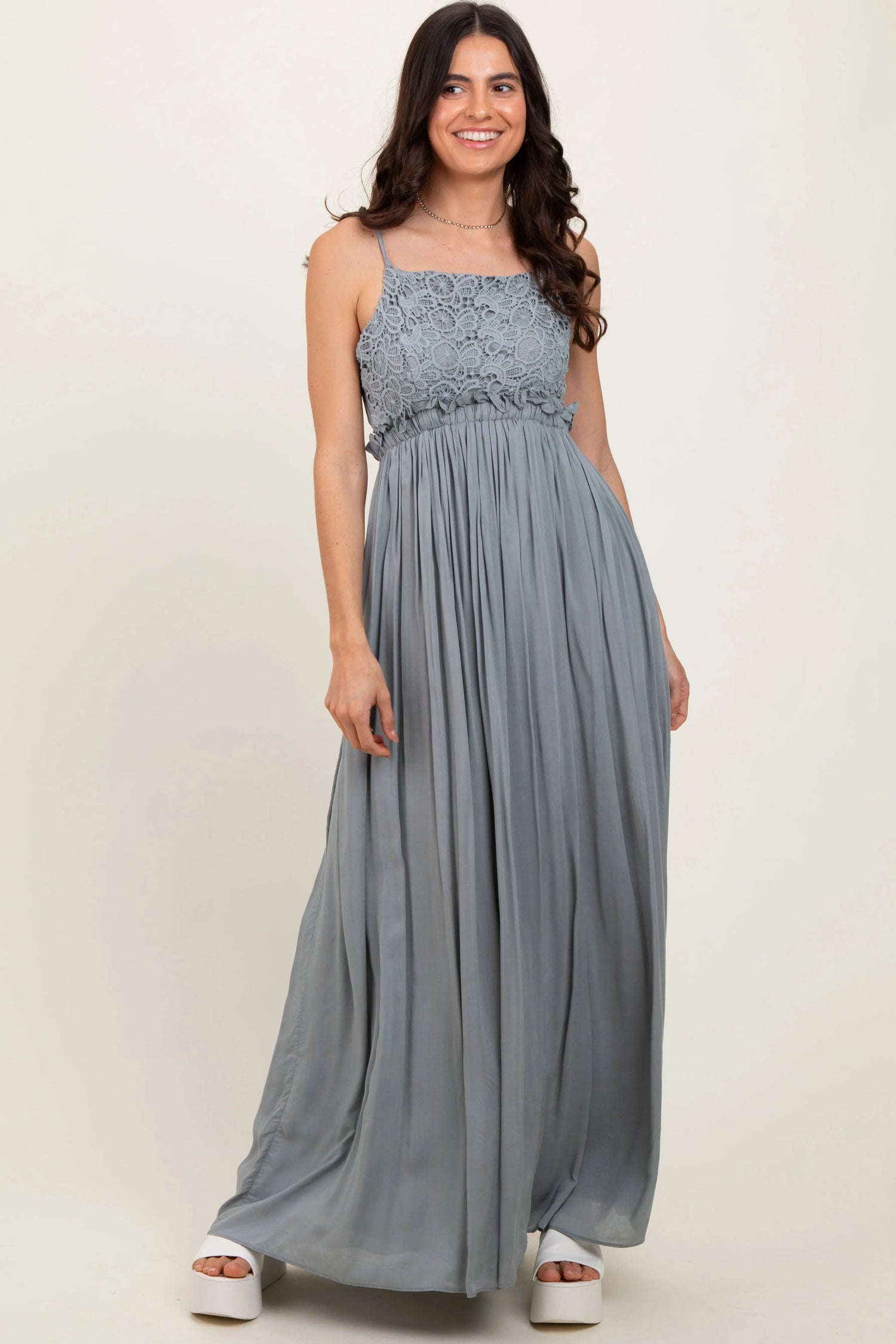 PinkBlush Grey Lace Bodice Cutout Tie Back Maxi Dress - 