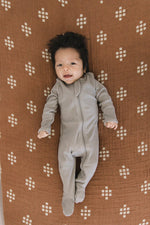 Mebie Baby Grey Organic Cotton Ribbed Footed Baby Pajamas With Double Zippers - 