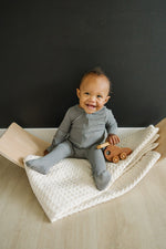 Mebie Baby Grey Organic Cotton Ribbed Footed Baby Pajamas With Double Zippers - 