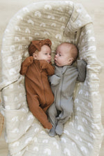 Mebie Baby Grey Organic Cotton Ribbed Footed Baby Pajamas With Double Zippers - 