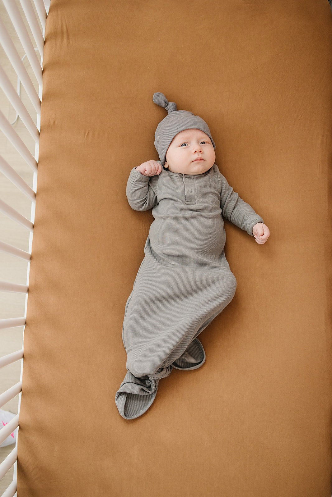 Mebie Baby Grey Organic Cotton Ribbed Knot Gown - 
