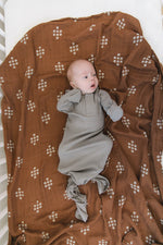 Mebie Baby Grey Organic Cotton Ribbed Knot Gown - 