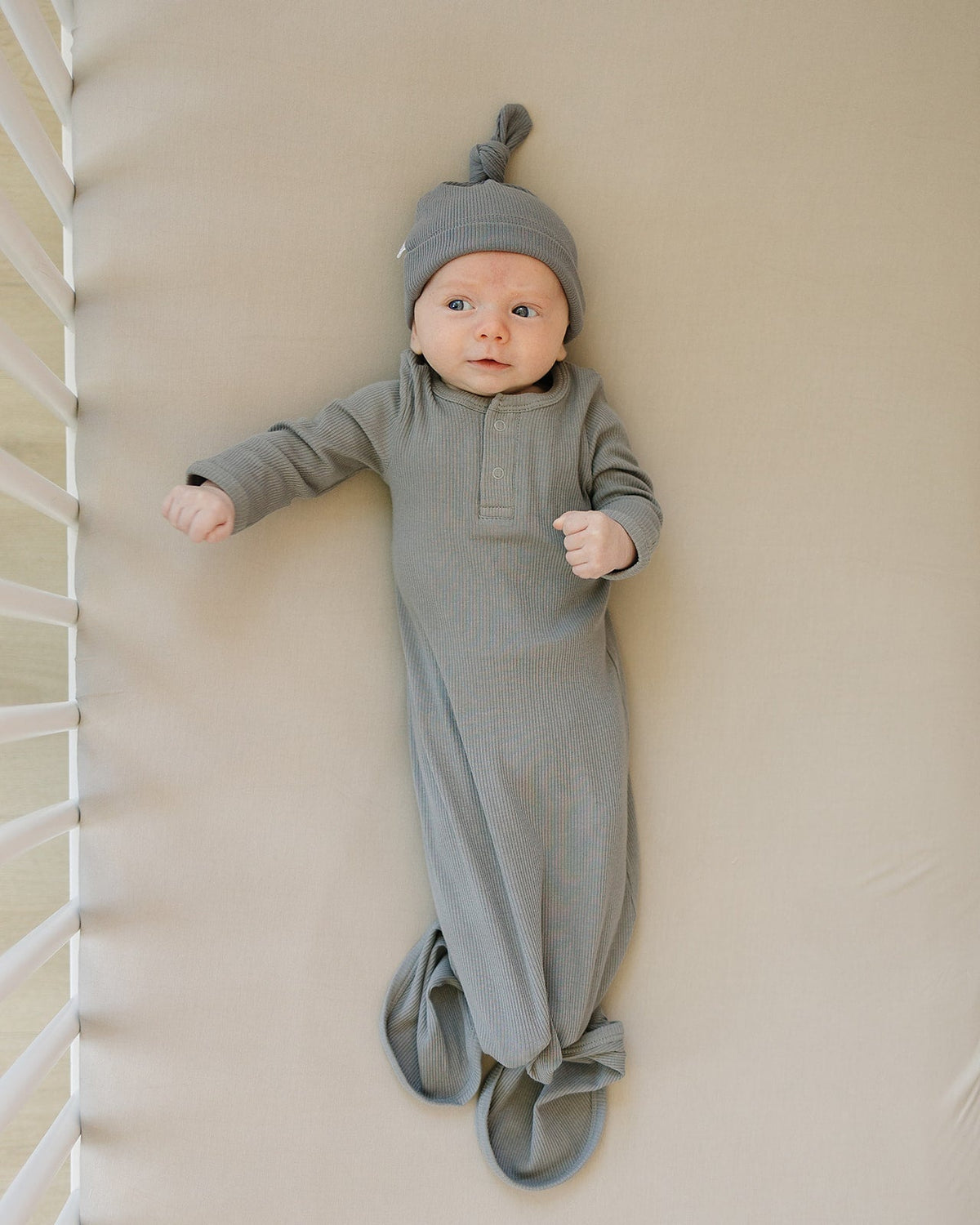 Mebie Baby Grey Organic Cotton Ribbed Knot Gown - 