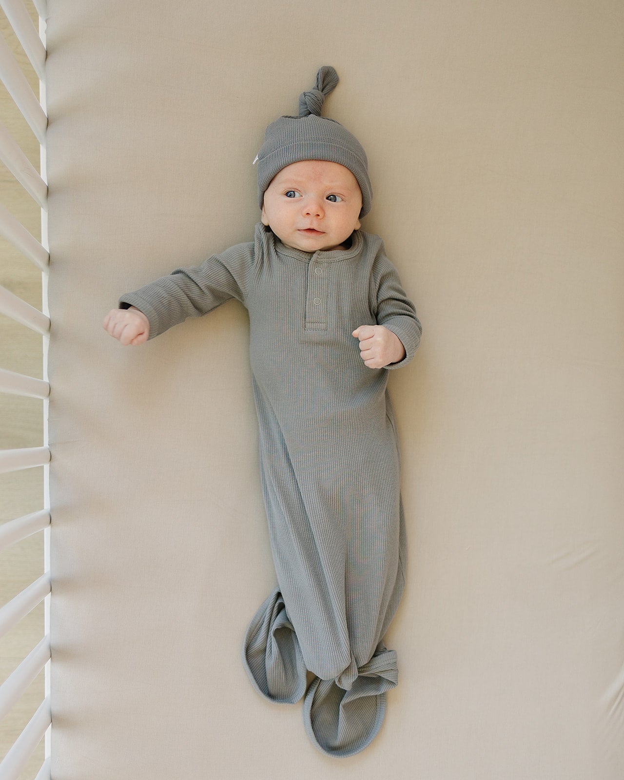 Mebie Baby Grey Organic Cotton Ribbed Knot Gown - 