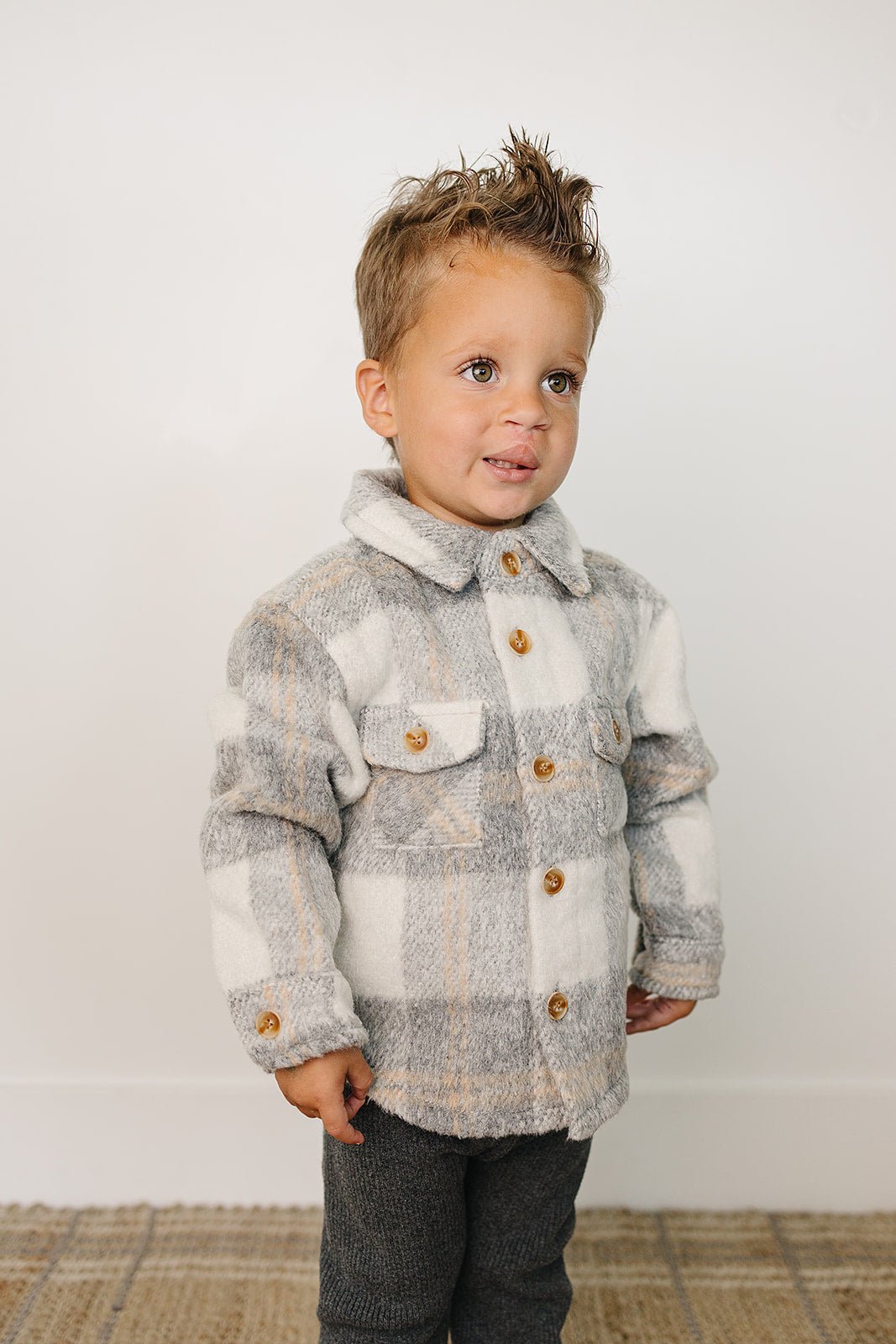 Mebie Baby Grey Plaid Shacket - 