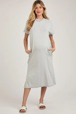 PinkBlush Grey Ribbed Short Dolman Sleeve Side Slit Maternity Midi Dress - 