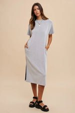 Grey Ribbed Short Dolman Sleeve Side Slit Midi Dress - Fashion, One-piece garment, Waist, Day Dress, Fashion design | Everetts Place