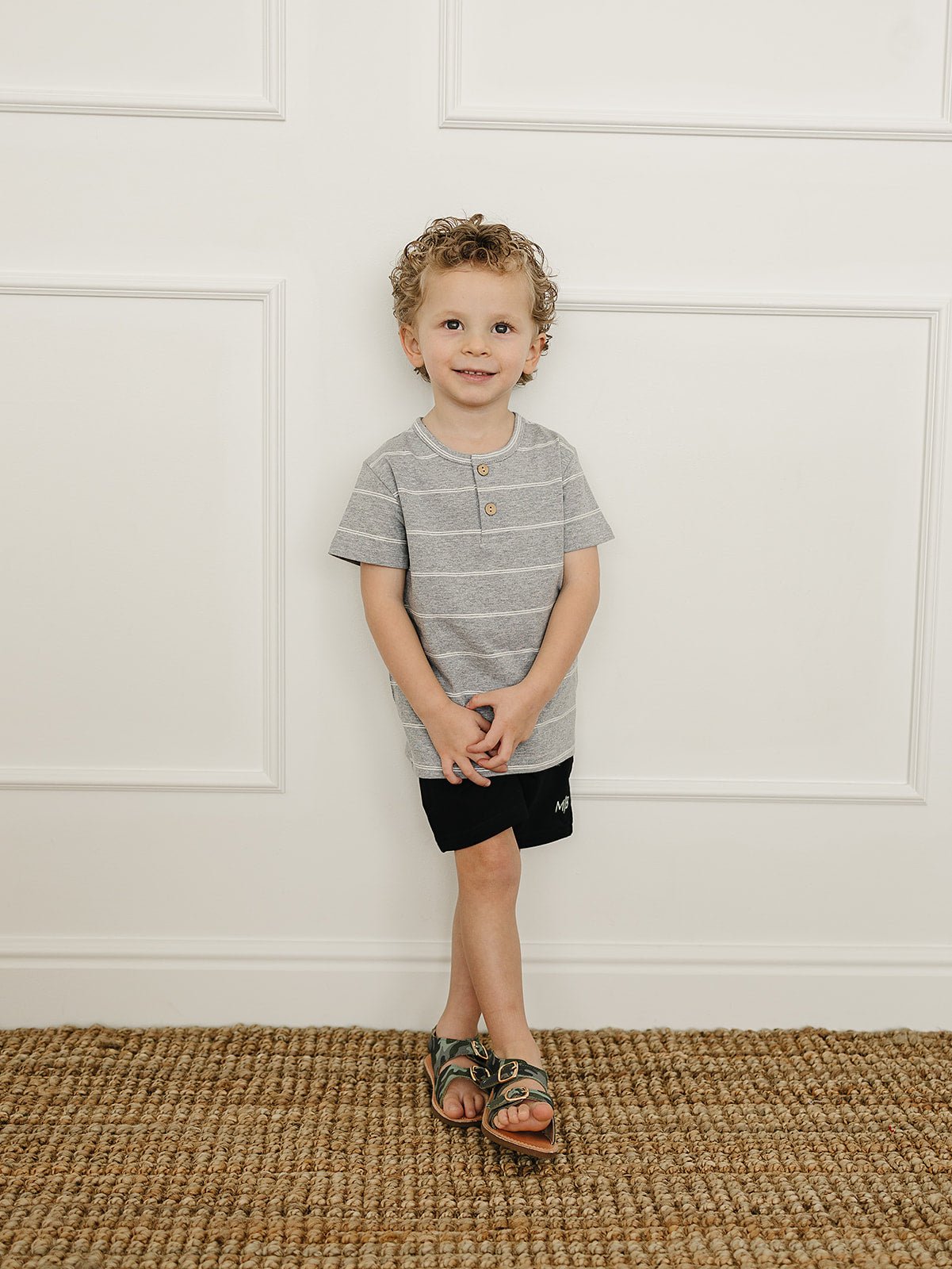 Mebie Baby Grey Stripe Button Tee For Baby Lightweight Spring Shirt - 