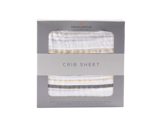 Grey Stripe Cotton Muslin Crib Sheet Breathable Soft Comfortable 28x52 Inches Newcastle Classics