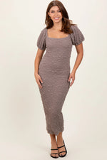 PinkBlush Grey Textured Square Neck Puff Sleeve Maternity Midi Dress - 