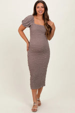 PinkBlush Grey Textured Square Neck Puff Sleeve Maternity Midi Dress - 