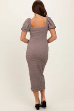 PinkBlush Grey Textured Square Neck Puff Sleeve Midi Dress - 