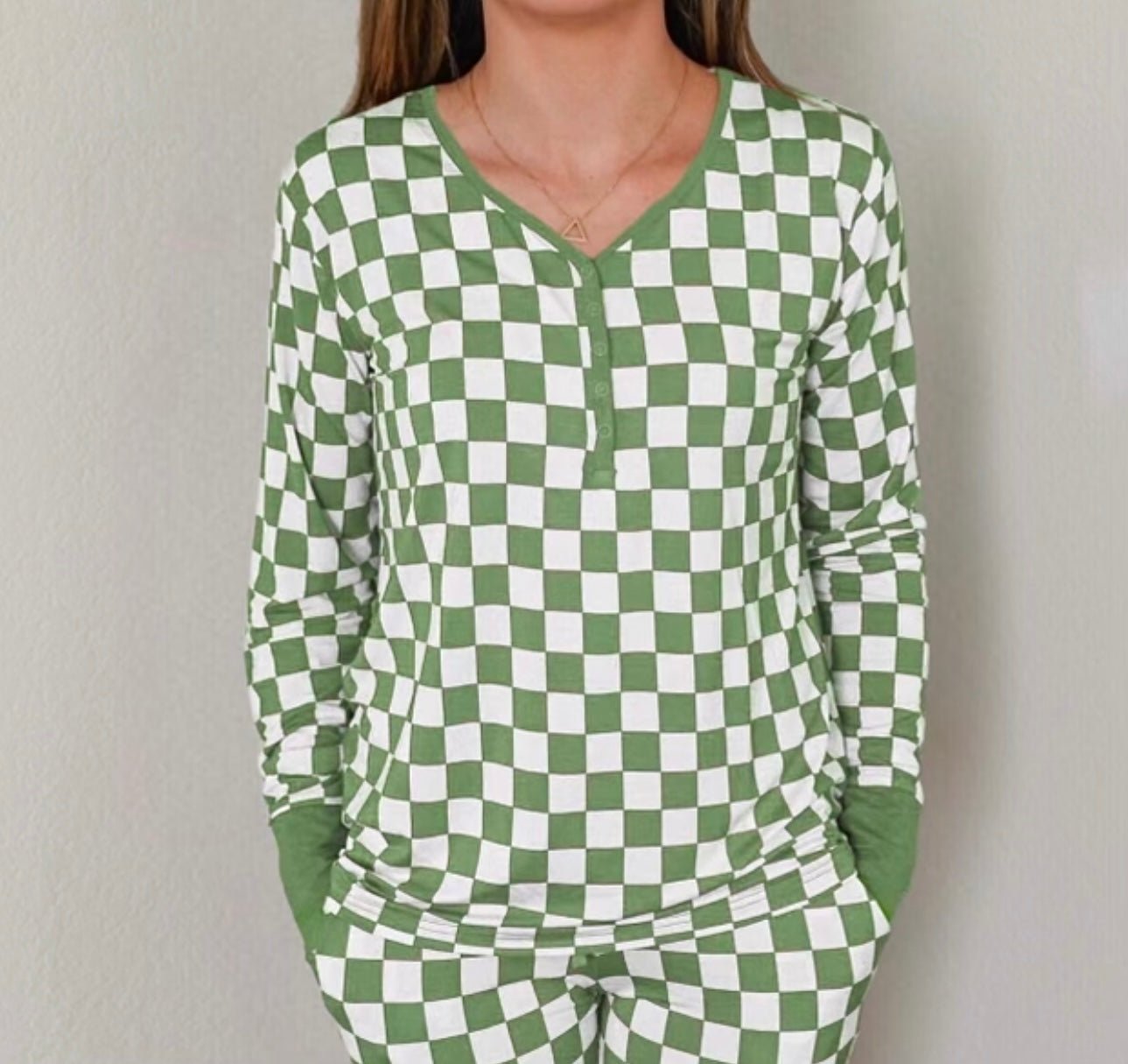 DREAM BIG LITTLE CO Grinch Checkers Bamboo Womens Dream Top With Front Snaps For BreastfeedingEveretts Place