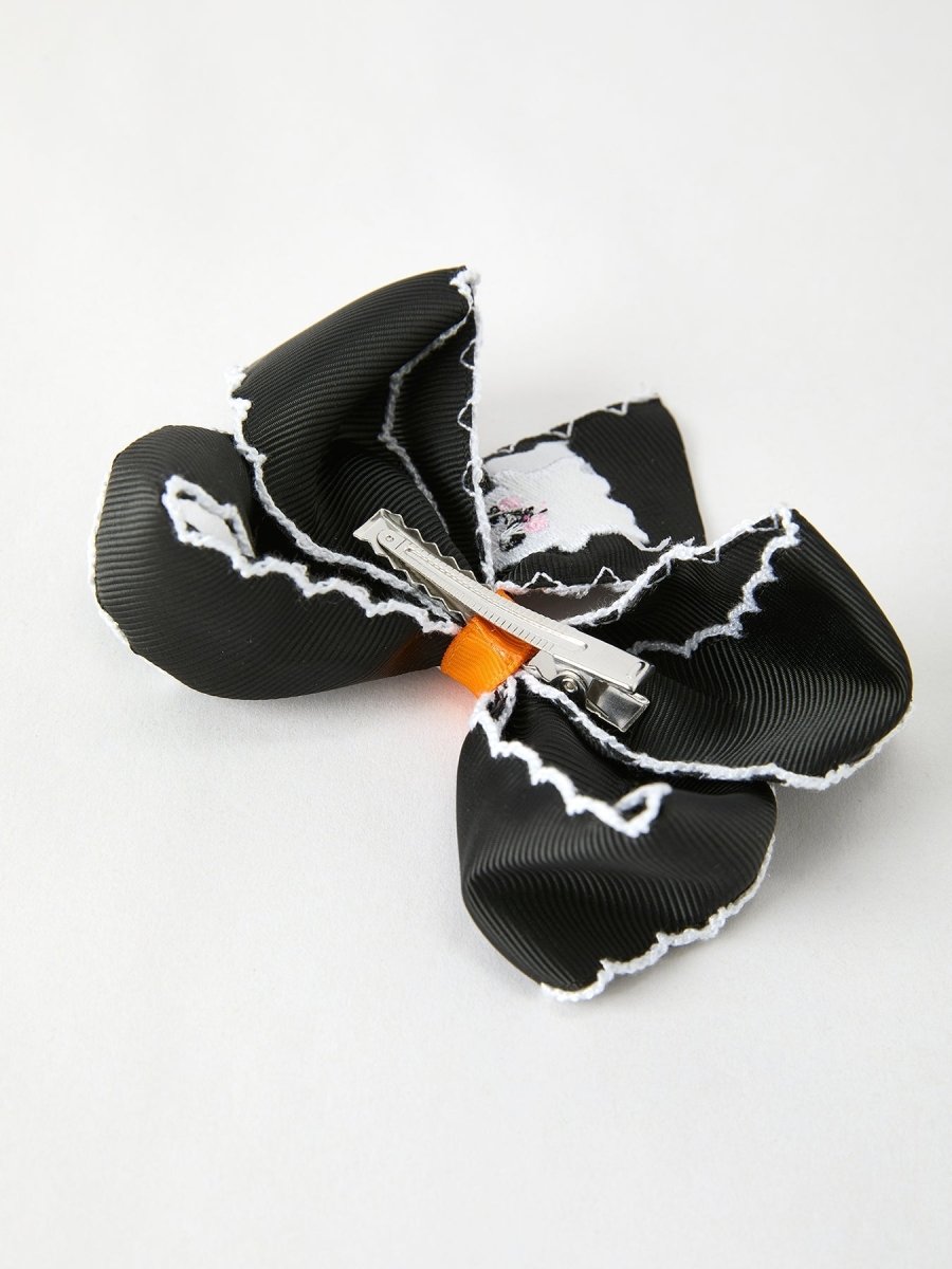 Rylee Faith Designs Halloween Ghost Embroidered Black Bow Hairpin Accessory - Everetts Place Boutique - 