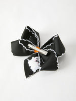 Rylee Faith Designs Halloween Ghost Embroidered Black Bow Hairpin Accessory - Everetts Place Boutique - 