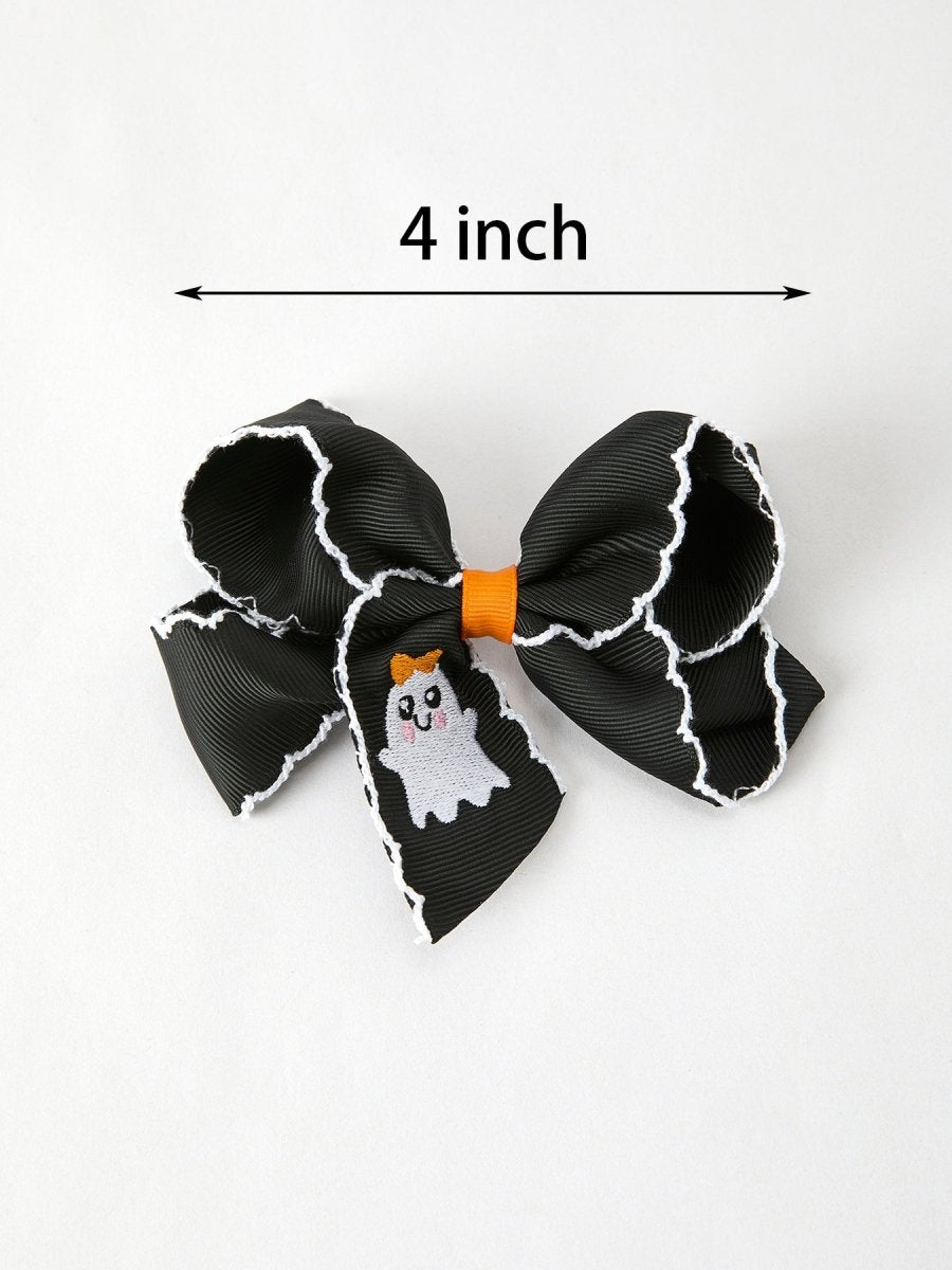 Rylee Faith Designs Halloween Ghost Embroidered Black Bow Hairpin Accessory - Everetts Place Boutique - 