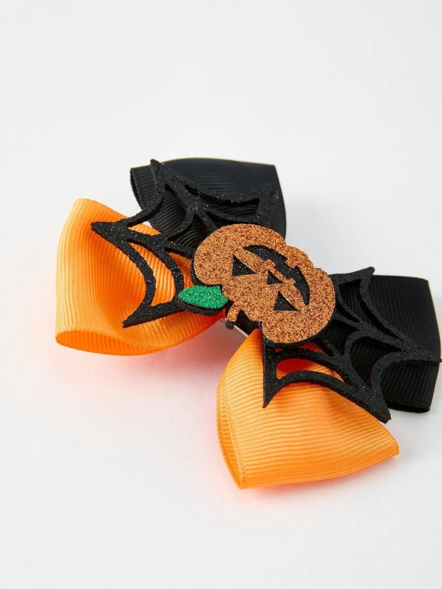 Rylee Faith Designs Halloween Pumpkin Smiley Bow Hair Clip - Everetts Place Boutique - 