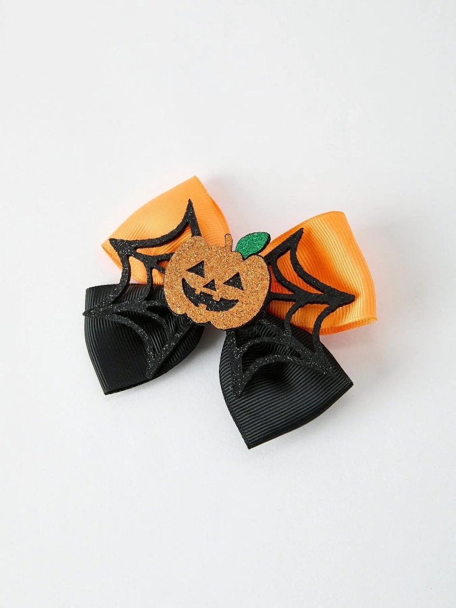 Rylee Faith Designs Halloween Pumpkin Smiley Bow Hair Clip - Everetts Place Boutique - 