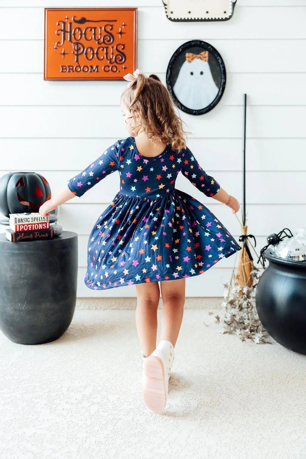 Mila & Rose ® Halloween Stars 3/4 Sleeve Pocket Twirl Dress - 