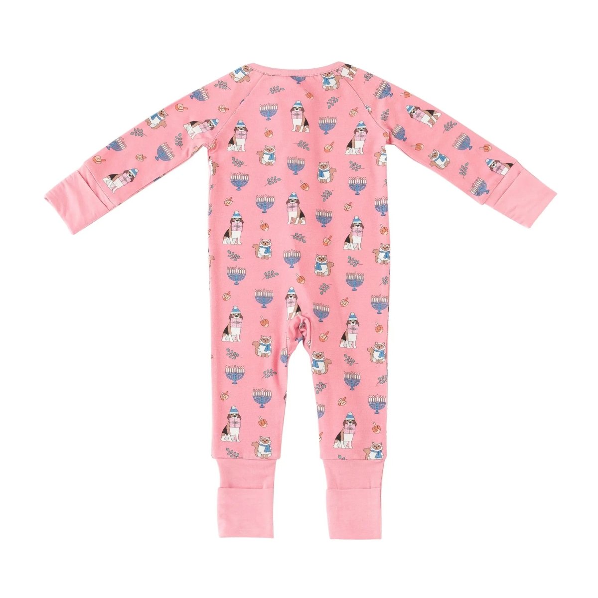 Dreamlet Hanukkah Pets Convertible Zip Footies Pink Baby Sleepwear - 