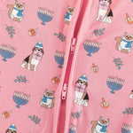 Dreamlet Hanukkah Pets Convertible Zip Footies Pink Baby Sleepwear - 