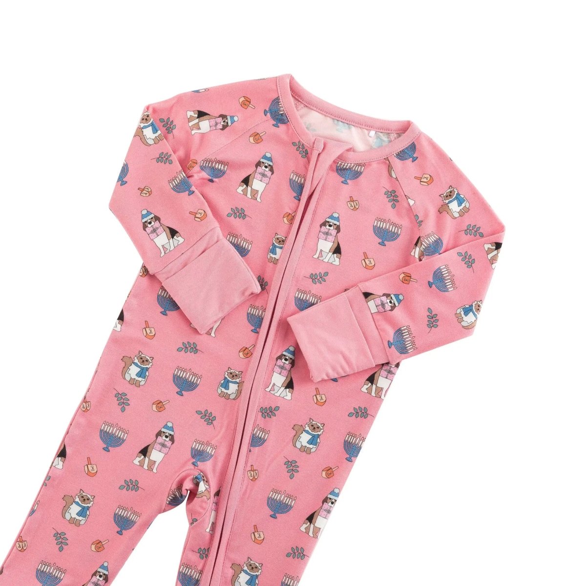 Dreamlet Hanukkah Pets Convertible Zip Footies Pink Baby Sleepwear - 