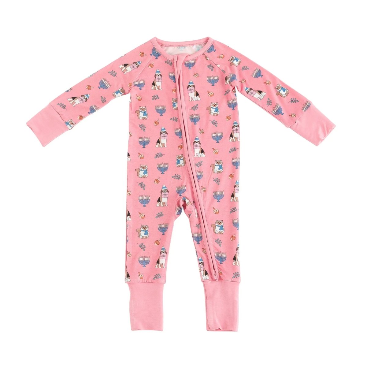 Dreamlet Hanukkah Pets Convertible Zip Footies Pink Baby Sleepwear - 