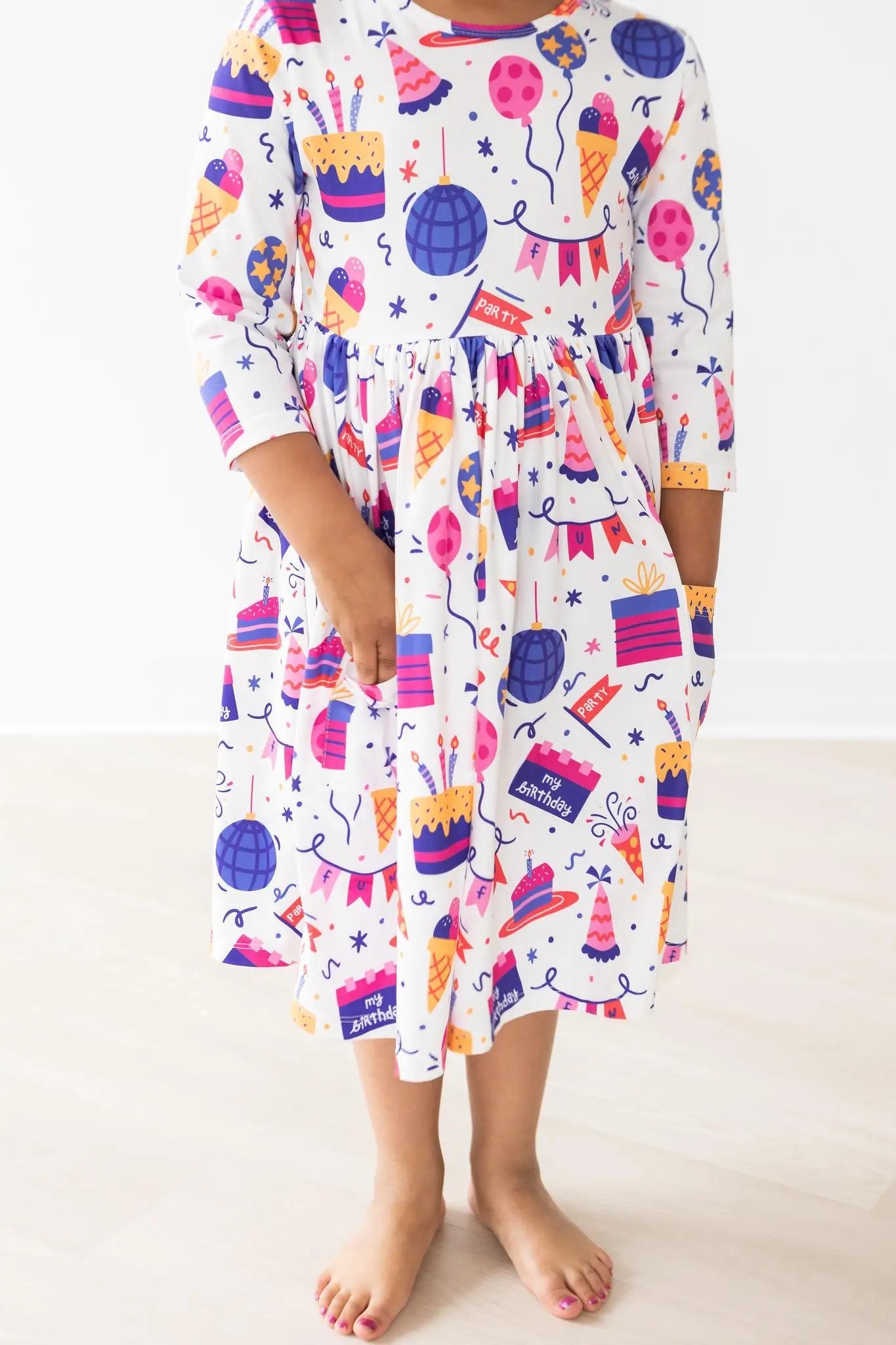 Mila & Rose ® Happy Birthday 3/4 Sleeve Pocket Twirl Dress - 