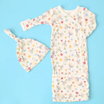 Bestaroo Happy Hanukkah Baby Gown And Hat Set In Soft Bamboo With Mittens - 