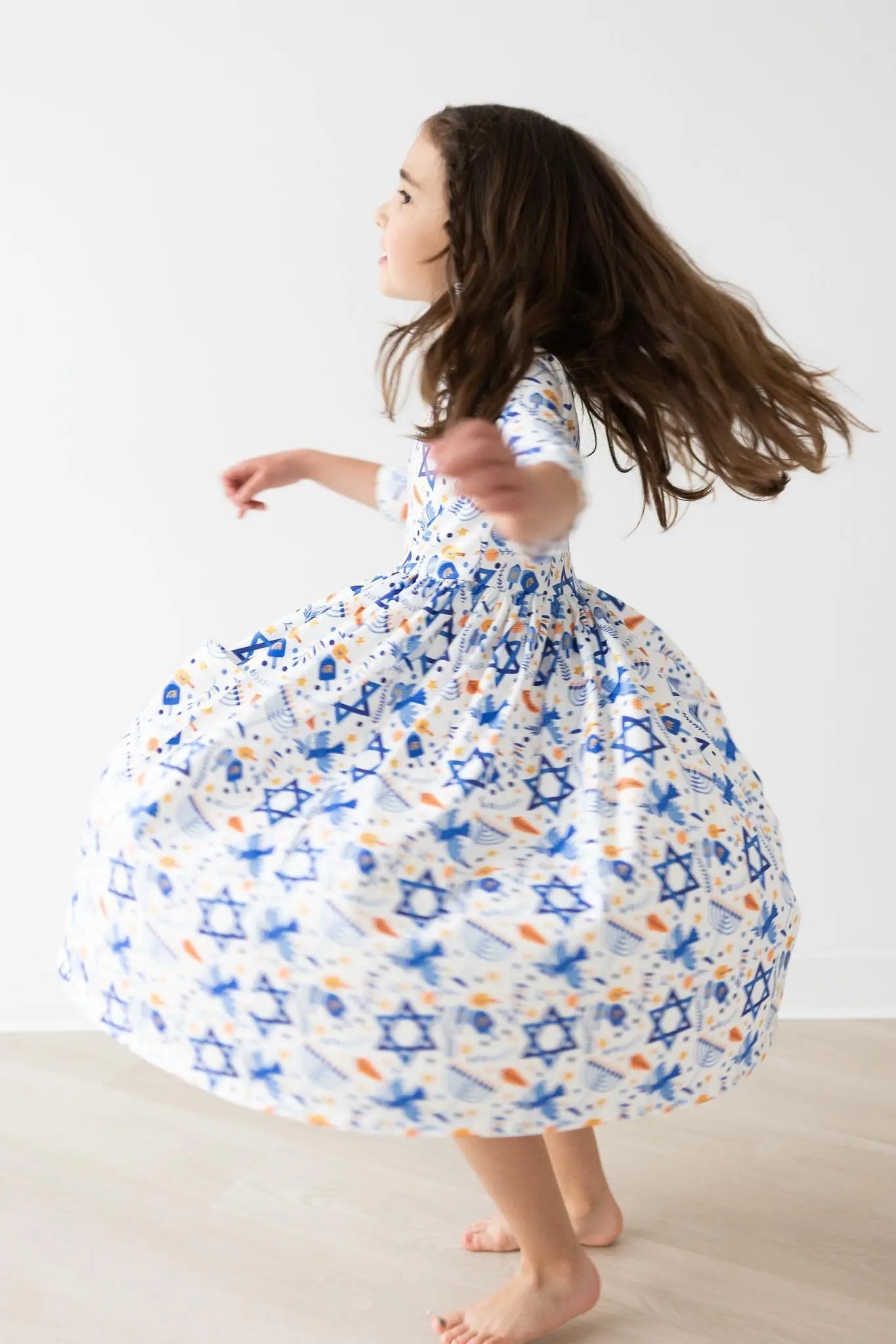 Mila & Rose ® Happy Hanukkah Girls Twirl Dress With Pockets Three Quarter Sleeve - 