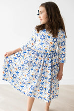 Mila & Rose ® Happy Hanukkah Girls Twirl Dress With Pockets Three Quarter Sleeve - 