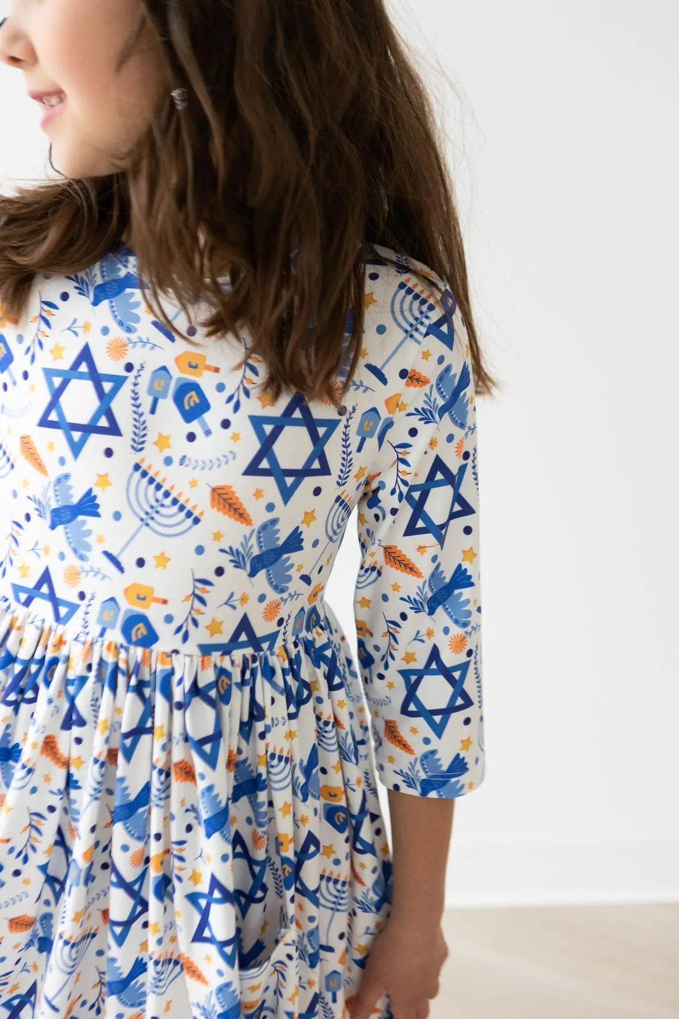 Mila & Rose ® Happy Hanukkah Girls Twirl Dress With Pockets Three Quarter Sleeve - 