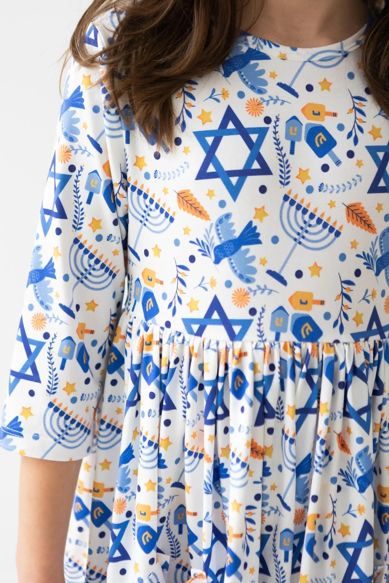 Mila & Rose ® Happy Hanukkah Girls Twirl Dress With Pockets Three Quarter Sleeve - 