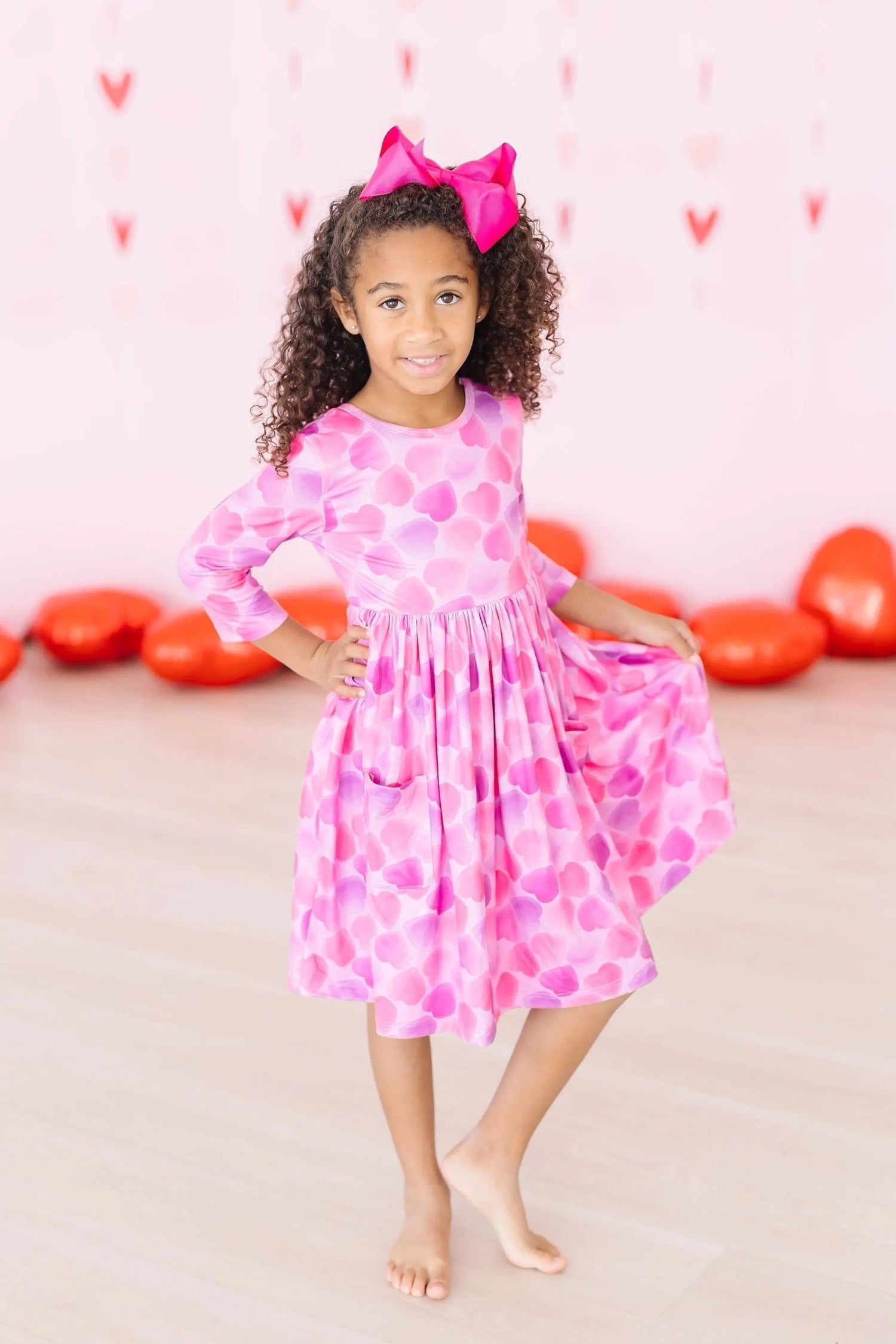 Mila & Rose ® Happy Heart Day 3/4 Sleeve Pocket Twirl Dress - 