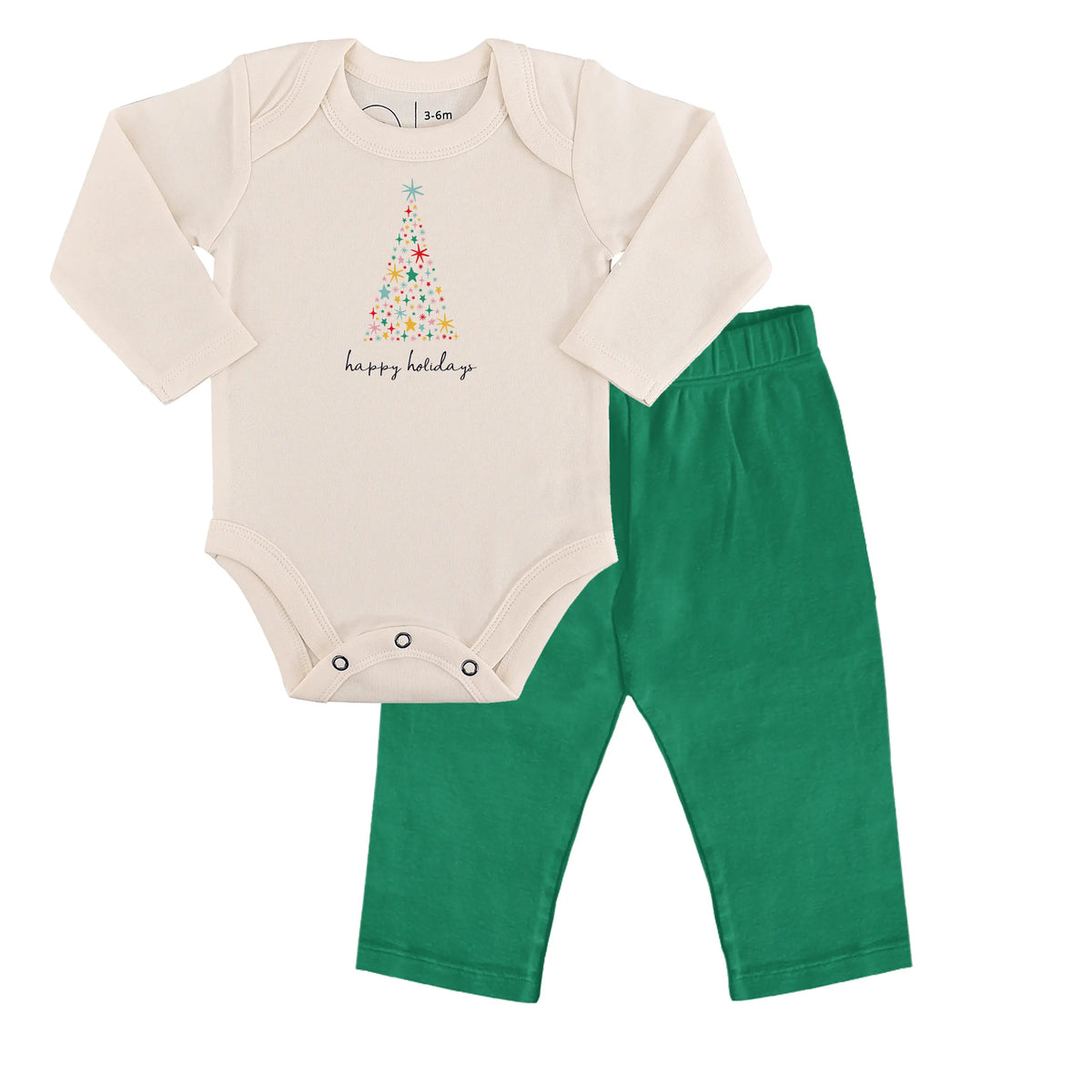 Happy Holidays Tree Gift Set For Baby Finn Emma Soft Organic Cotton Bodysuit And Non Toxic Dyes Green Pants Finn + Emma 