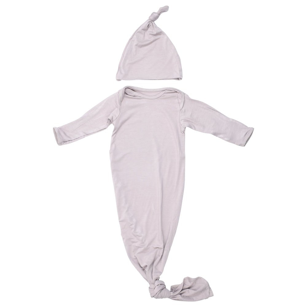 Three Little Tots Harbor Mist Neutral Knotted Newborn Baby Gown - 