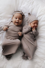 Three Little Tots Harbor Mist Neutral Knotted Newborn Baby Gown - 