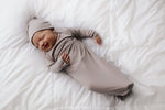 Three Little Tots Harbor Mist Neutral Knotted Newborn Baby Gown - 