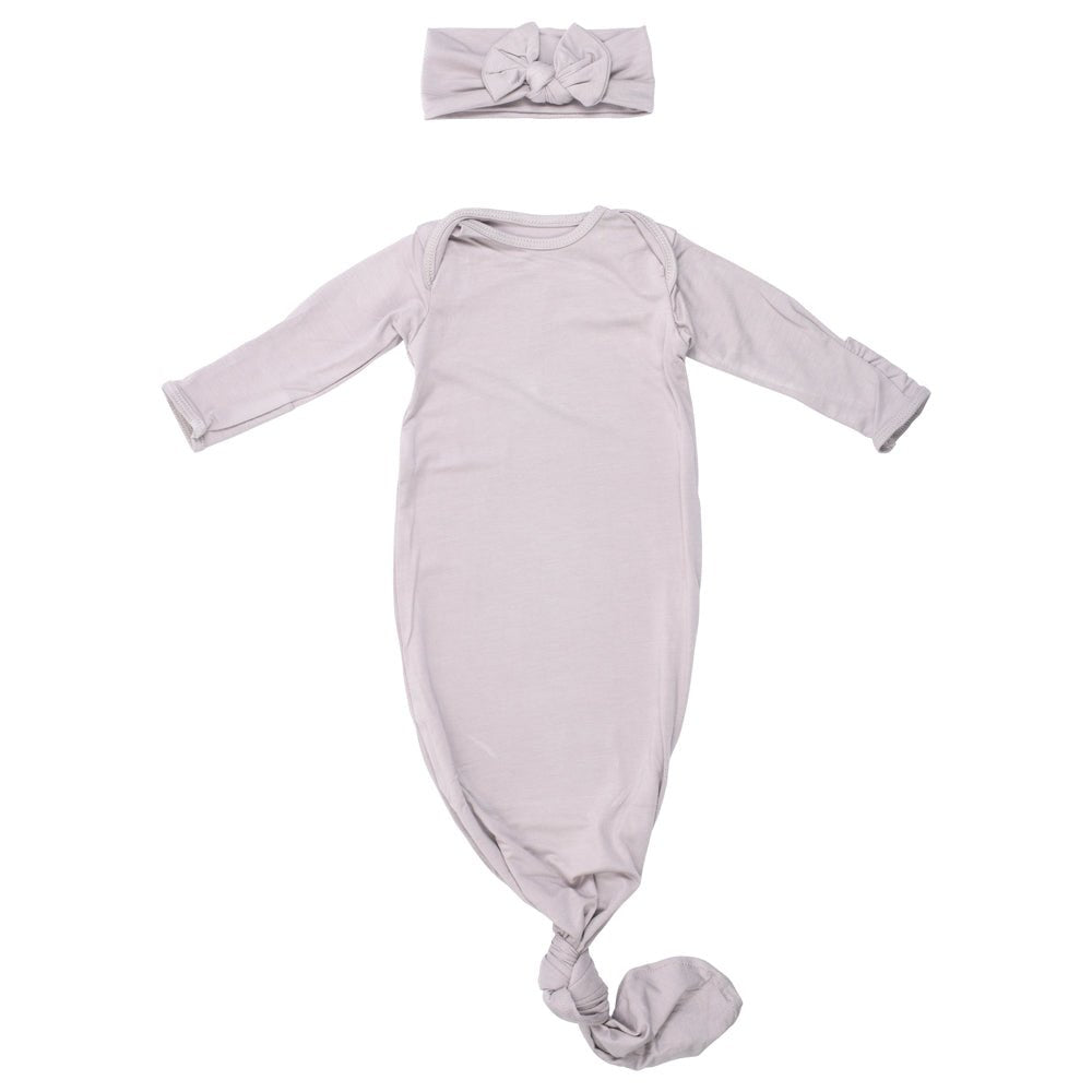 Three Little Tots Harbor Mist Neutral Knotted Newborn Baby Gown - 