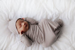Three Little Tots Harbor Mist Neutral Knotted Newborn Baby Gown - 
