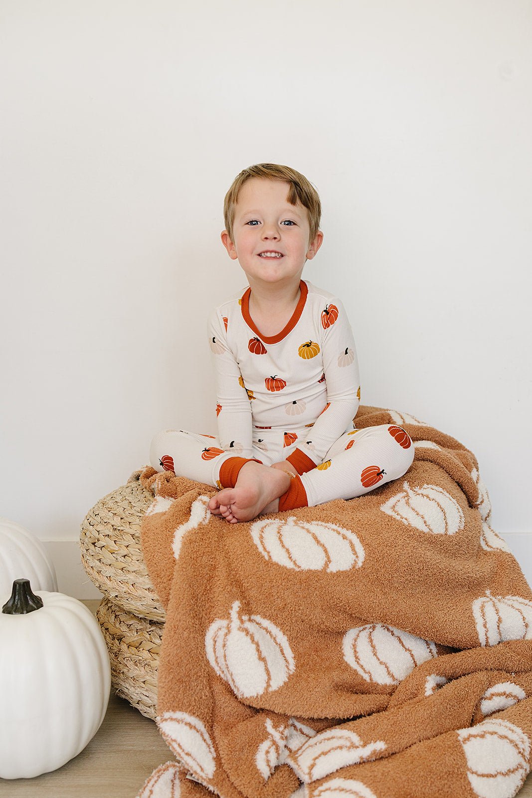 Mebie Baby Harvest Bamboo Cozy Set Halloween Pumpkin Print For Babies And Kids - 