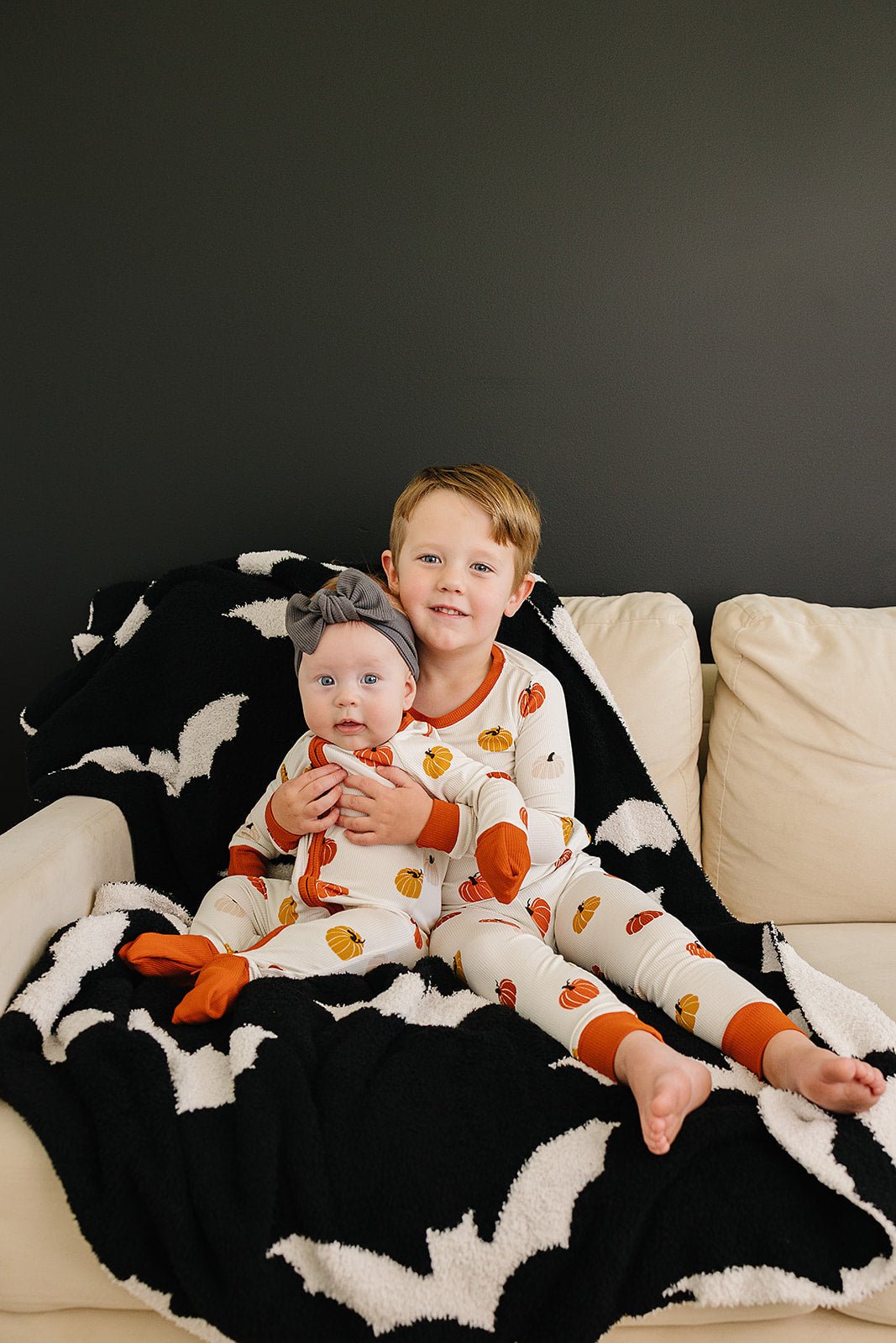 Mebie Baby Harvest Bamboo Cozy Set Halloween Pumpkin Print For Babies And Kids - 