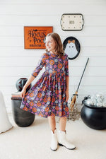 Mila & Rose ® Haunted Garden 3/4 Sleeve Pocket Twirl Dress - 