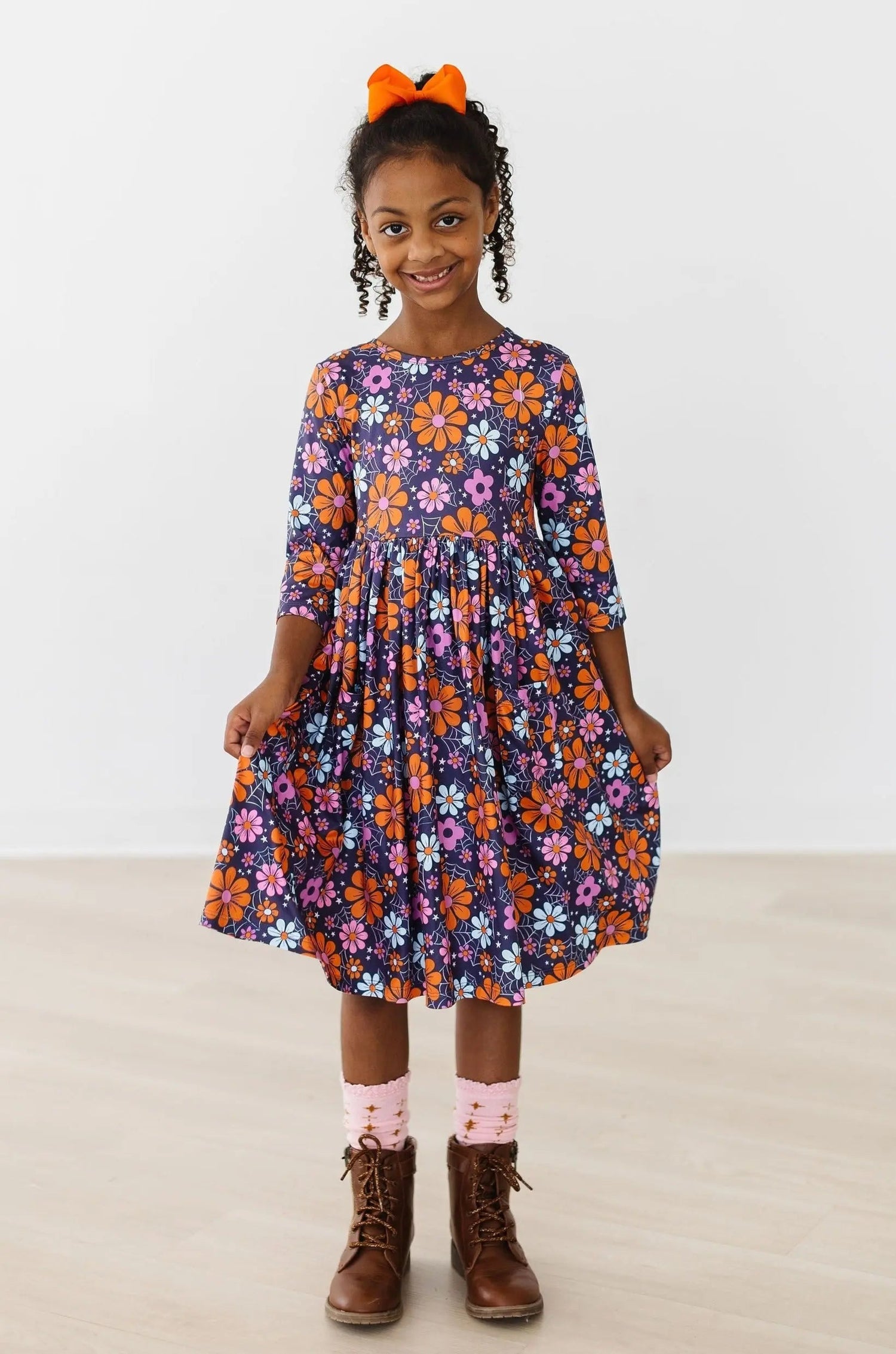 Mila & Rose ® Haunted Garden 3/4 Sleeve Pocket Twirl Dress - 