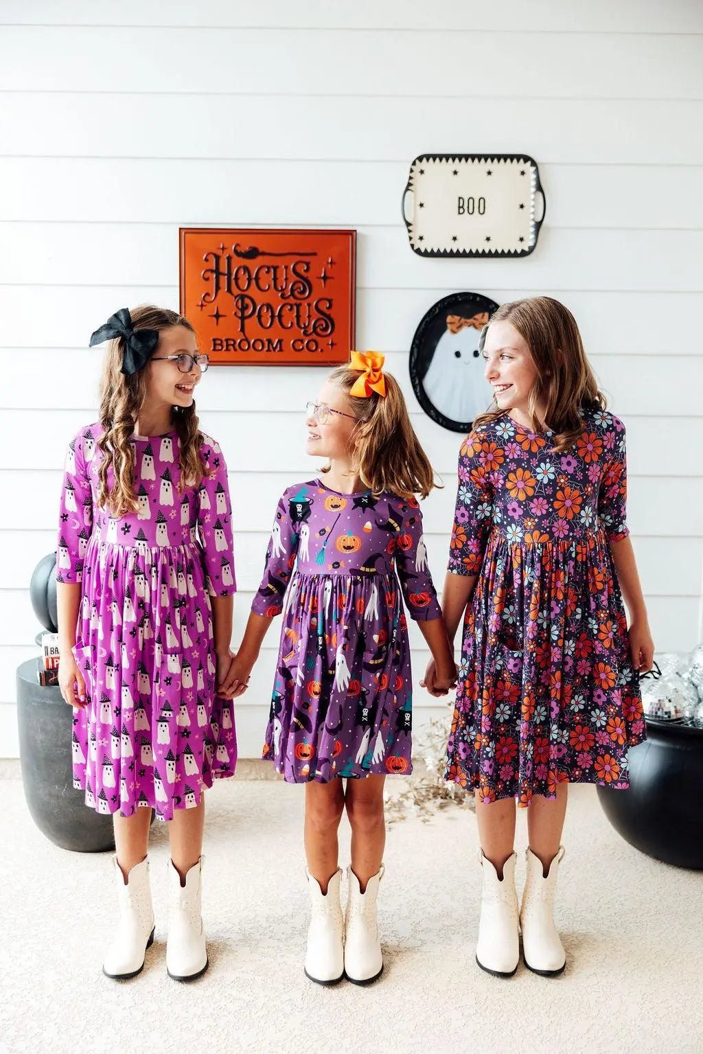 Mila & Rose ® Haunted Garden 3/4 Sleeve Pocket Twirl Dress - 