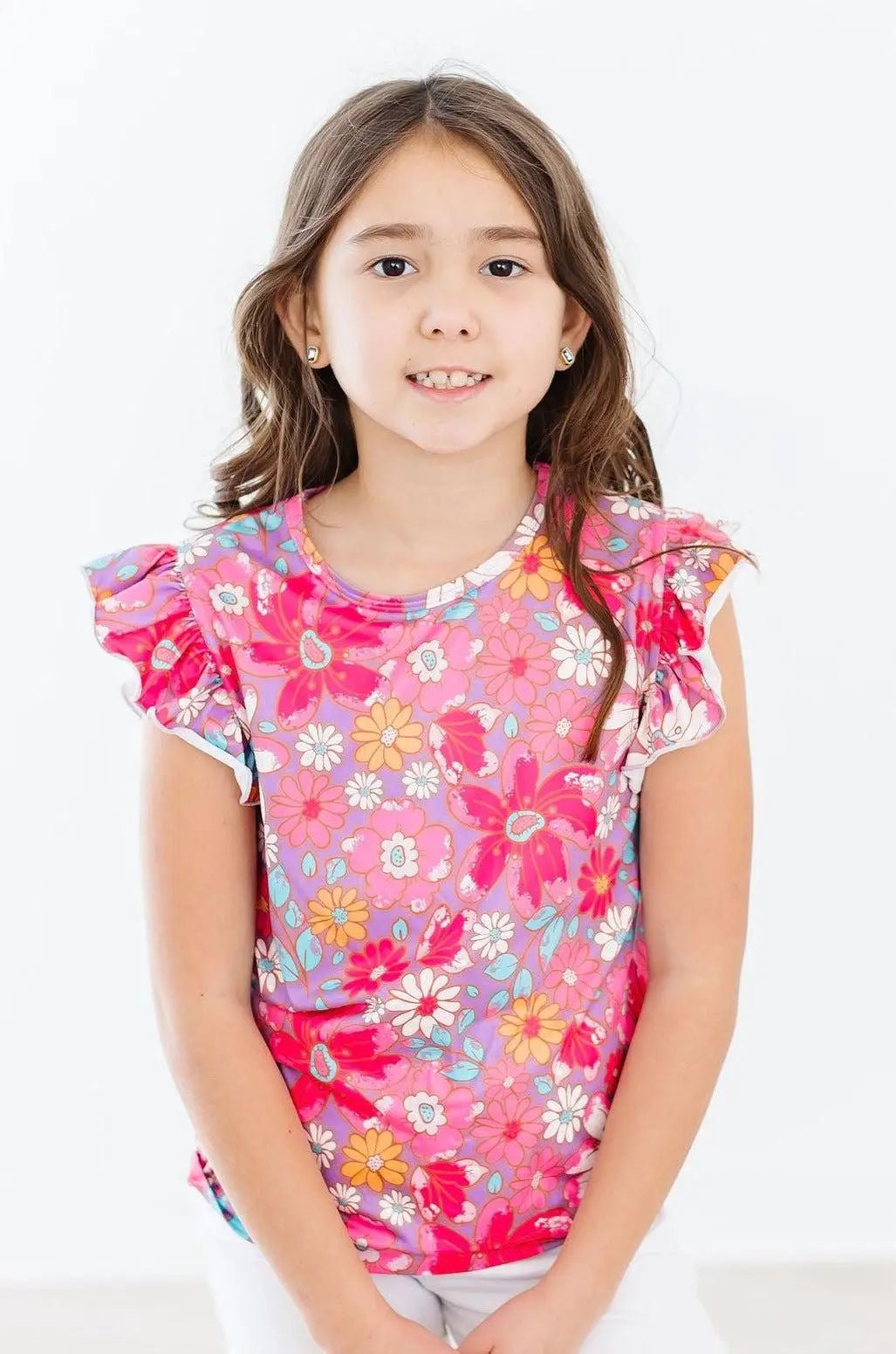 Mila & Rose ® Hawaiian Floral S/S Ruffle Tee - 